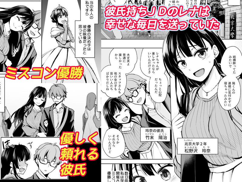 「思い出は汚される -美人な彼女が堕ちるまで-」ミスコン優勝のヒロインがチャラ男に脅され凌辱される！ 優しい彼氏と幸せな大学生活を送る玲奈(れな)だったが・・・。